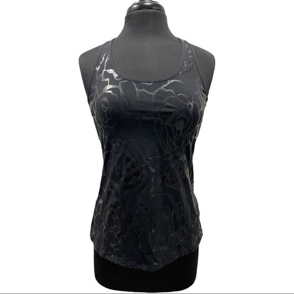𝅺fabletics Black Eiffel Rose Print Fitted Racerback Tank - Picture 1 of 10